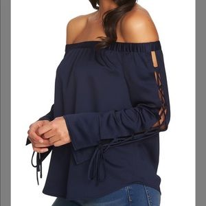 1.STATE Blue Off The Shoulder Blouse